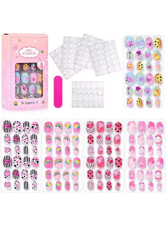 HTKCRX Nail Stickers —False Nails Multicolour,120Pcs 5 Days Cute Design Nail Tips for Children Press On False Nails Set Manicure DIY - Image 1